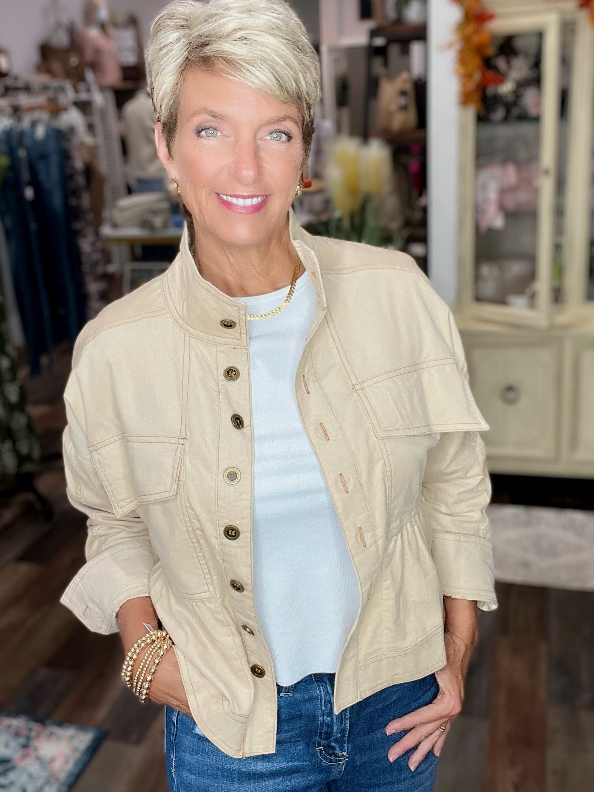 Everyday Charm Corduroy Babydoll Jacket – Button-Up with Mock Neck