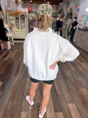 Oversized Polo Collared Fleece Pullover – Cream