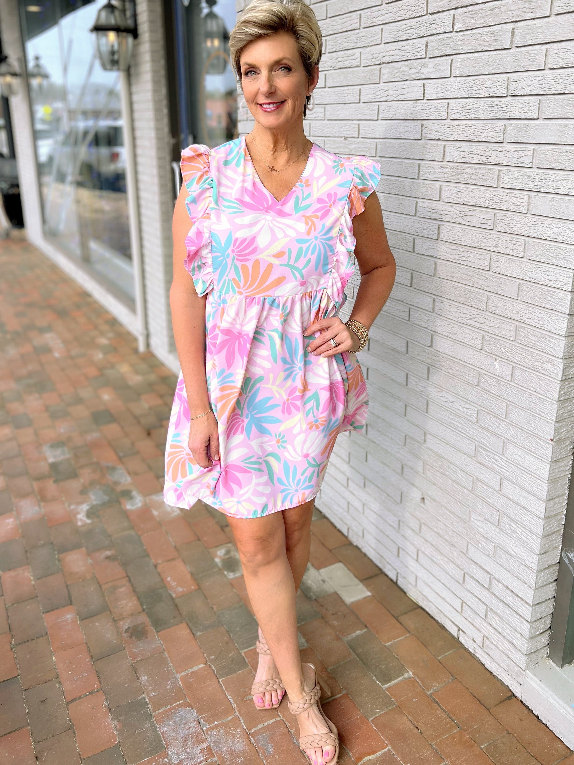 Walk in the Garden Pastel Floral Print Dress