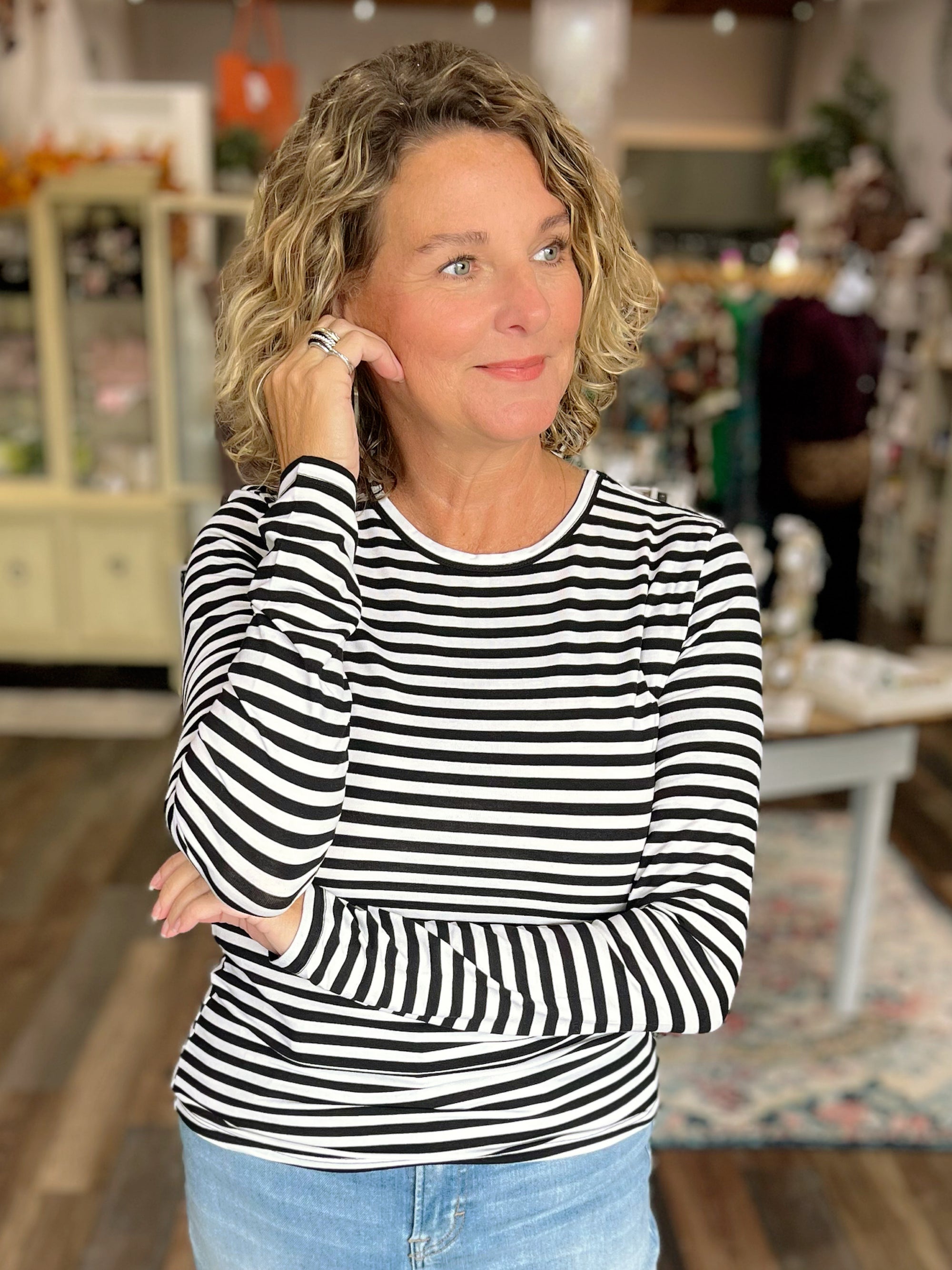 Striped Long Sleeve Crew Neck Top