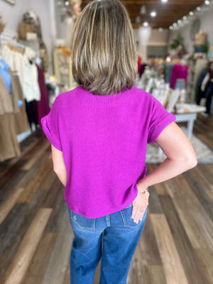 Light Plum Short Sleeve Crew Neck Sweater