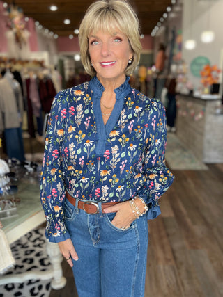 Meadow & Denim Floral Blouse | THML 100% Cotton Top