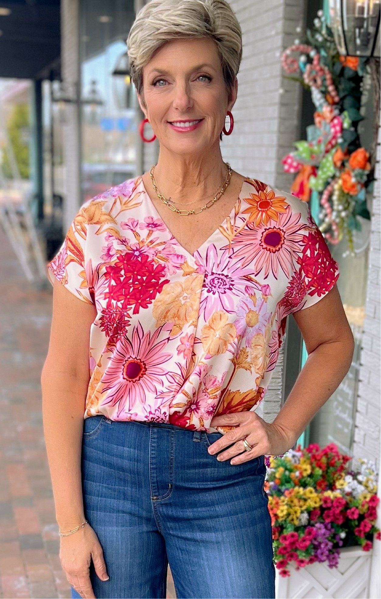 Sunset Bloom Short Sleeve Top
