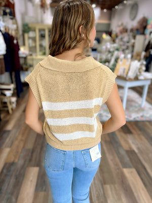 Coastal Cool Striped Knit Polo Vest – Lightweight & Layer-Friendly