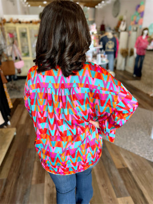 Vibrant Multi-Colored Button-Down Blouse