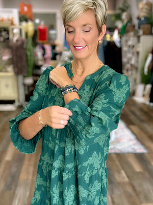 Jacquard Tiered Babydoll Dress – Hunter Green