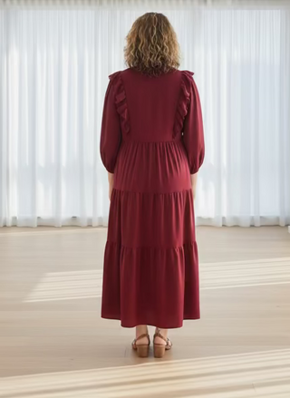 The Grace Tiered Dress in Burgundy