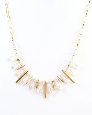 Anchorage Link and Pearl Necklace Gold