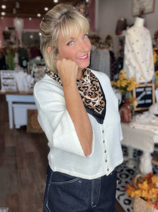 Wide Sleeve Button Front Knit Cardigan