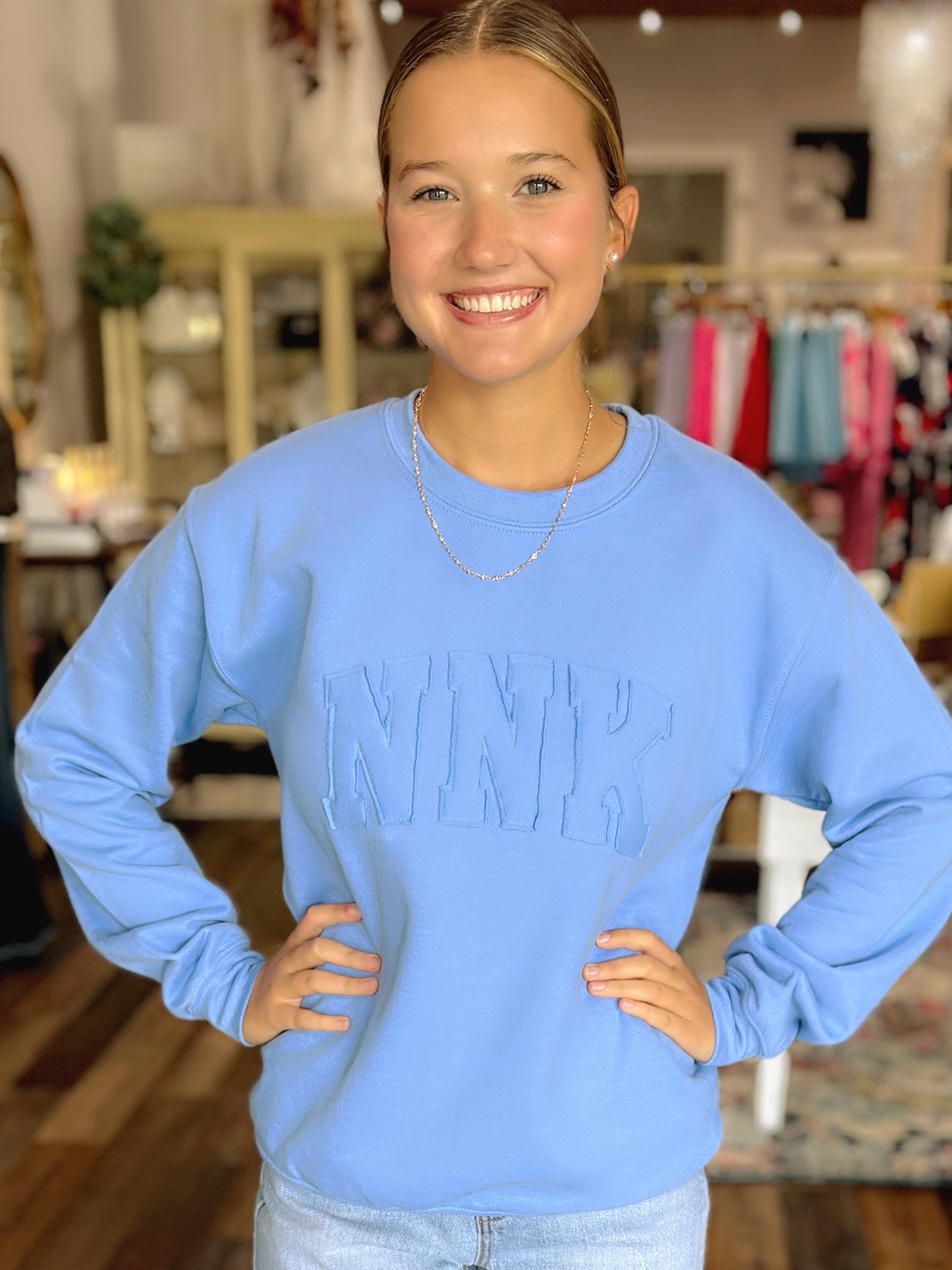 NNK Raggy Letter Tone on Tone Sweatshirt – Sand or Blue