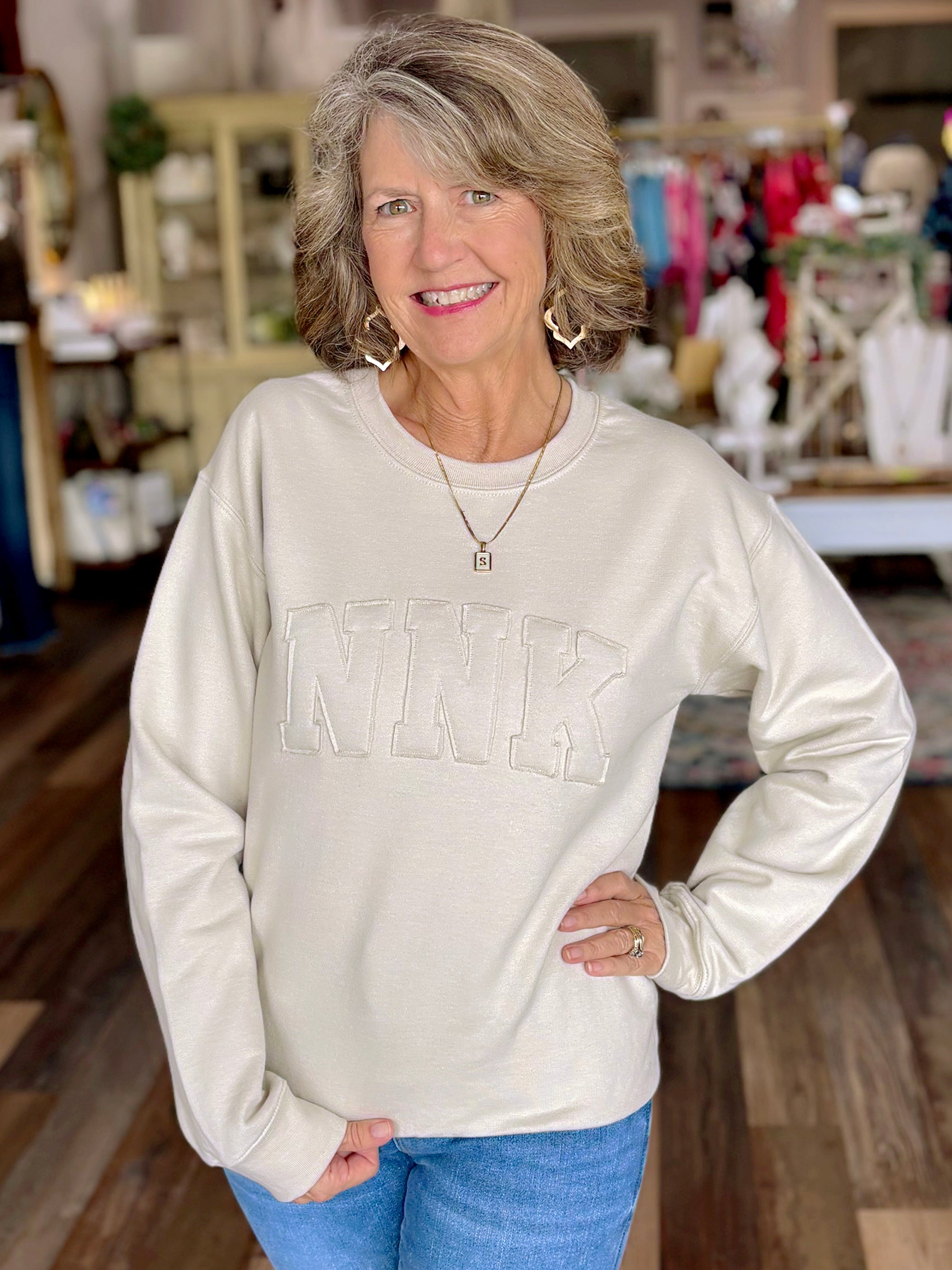 NNK Raggy Letter Tone on Tone Sweatshirt – Sand or Blue