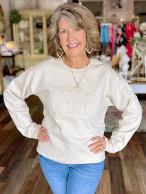 NNK Raggy Letter Tone on Tone Sweatshirt – Sand or Blue