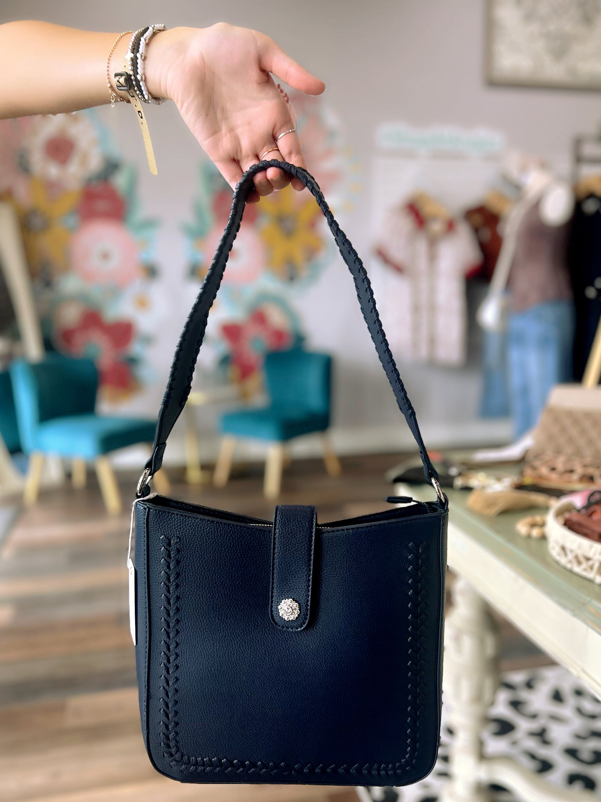 Lilibeth Whipstitch Flap Closure Shoulder Bag