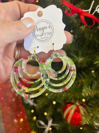 Christmas Ornament Earrings with Holiday Print