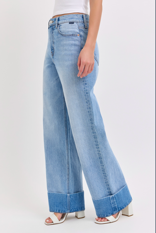 The Connie Wide Leg Jeans with Self-Cuff in Light Wash