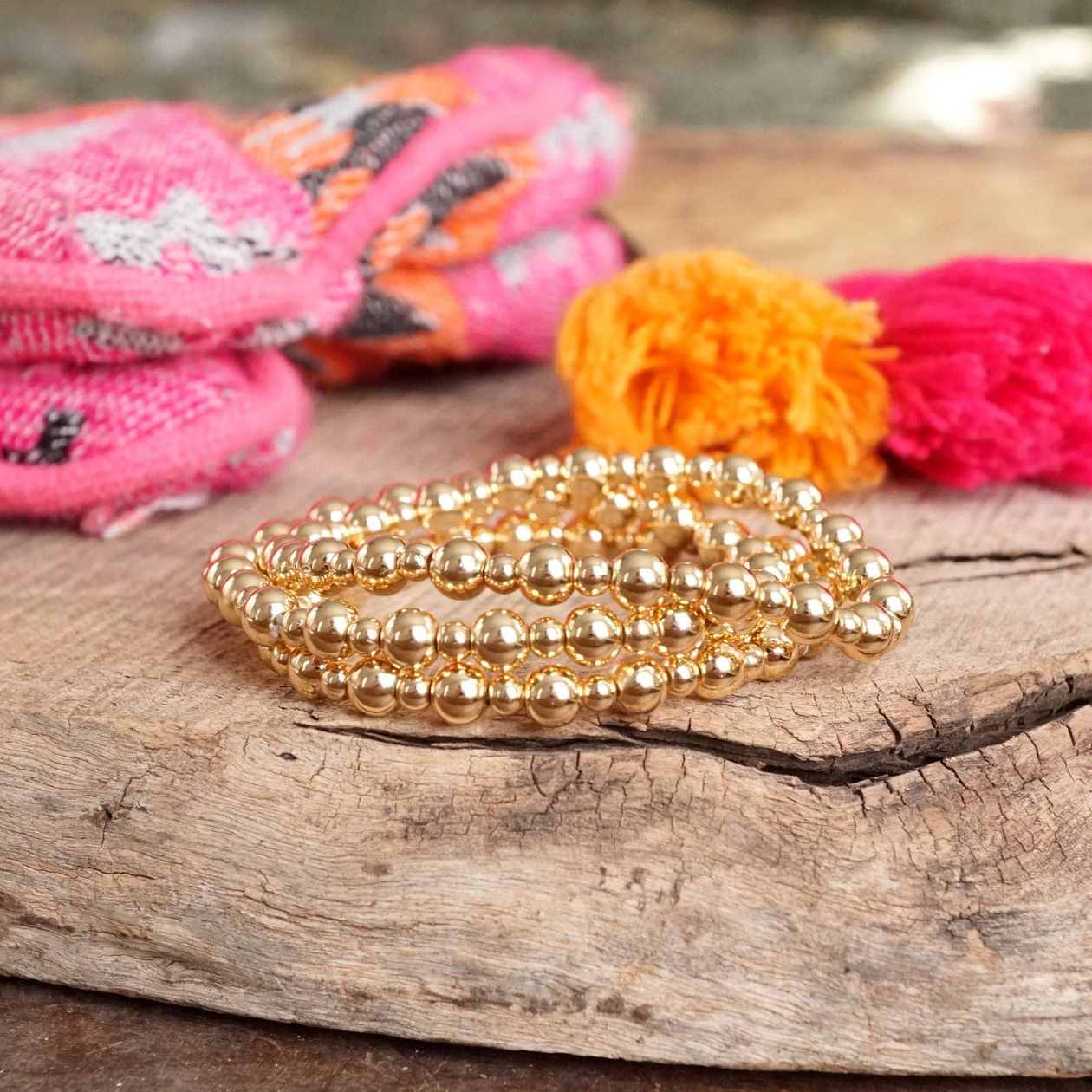 One Big/One Small Beaded Multi-Size Stretch Bracelet Stack