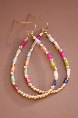 Teardrop Wire Beaded Glass Crystal Earrings