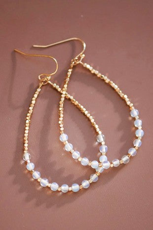 Opal Stone Beaded Teardrop Wire Earrings