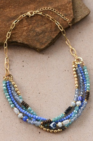 Multi-Strand Blue Mixed Bead Necklace