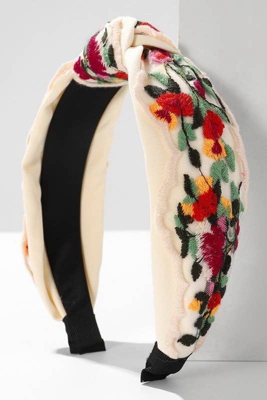 Floral Embroidery Hair Band Headband in Pink or Red
