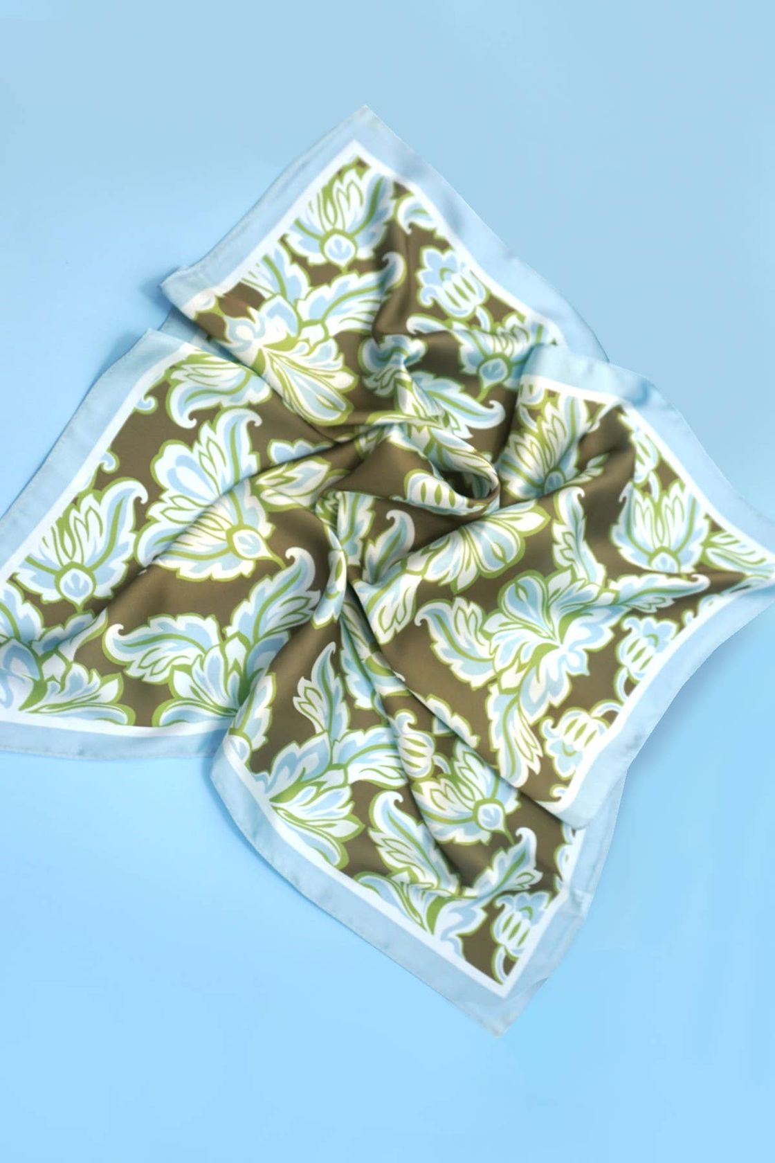 Green Vintage Floral Print Silky Feel Bandana Scarf