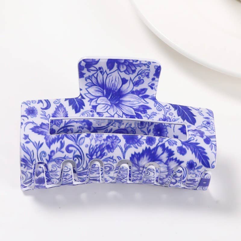 Vintage Porcelain Style Rectangle Hair Claw Clips