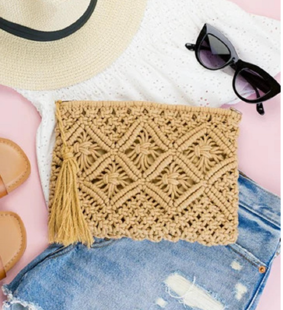 Woven bohemian tassel crochet clutch