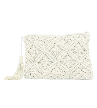 Woven bohemian tassel crochet clutch