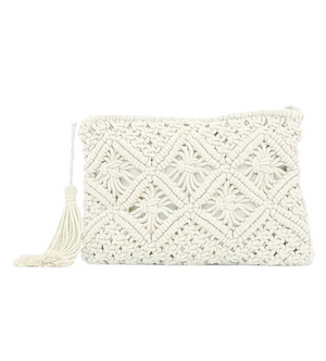 Woven bohemian tassel crochet clutch
