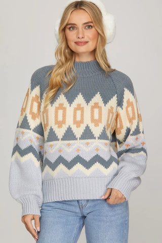 The Aztec Patterned Mock-Neck Sweater