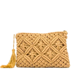 Woven bohemian tassel crochet clutch