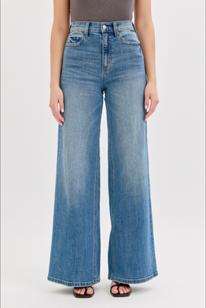 The Sarah High-Rise Wide Leg Jeans – Medium Wash Stretch Denim, 33" Inseam
