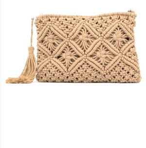 Woven bohemian tassel crochet clutch