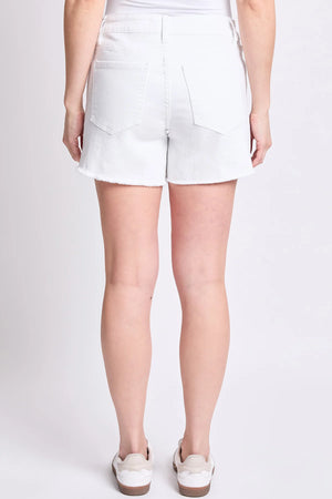 Hi Low Stretch White Denim Shorts