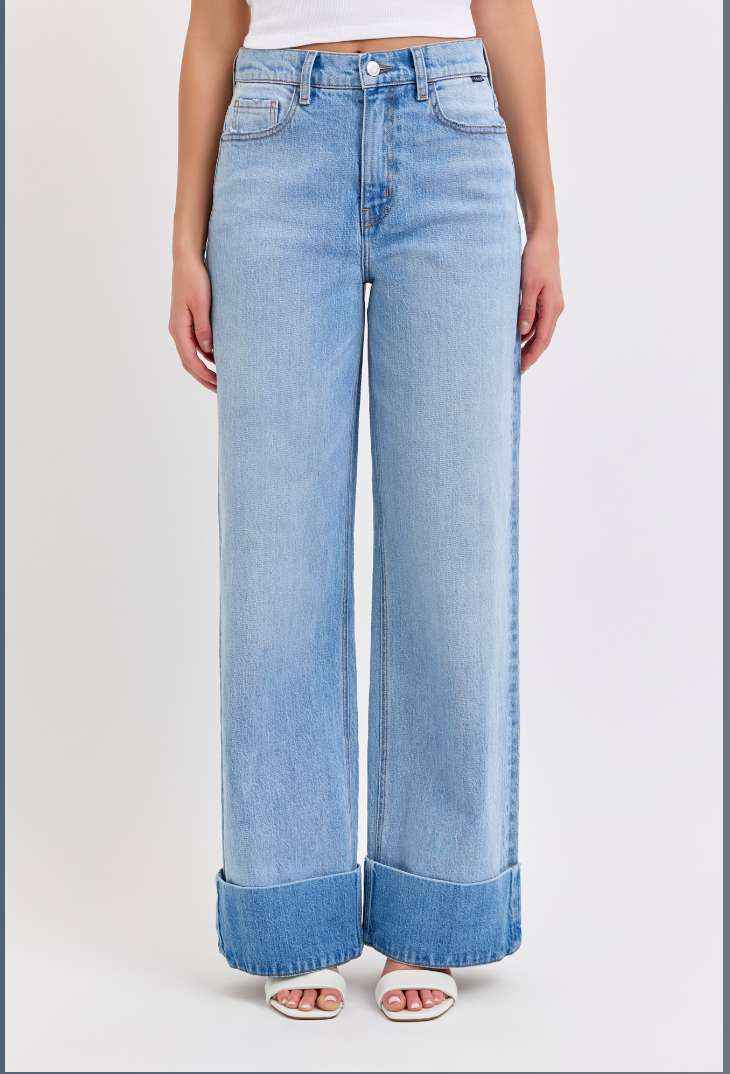 The Connie Wide Leg Jeans with Self-Cuff in Light Wash