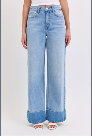 The Connie Wide Leg Jeans with Self-Cuff in Light Wash