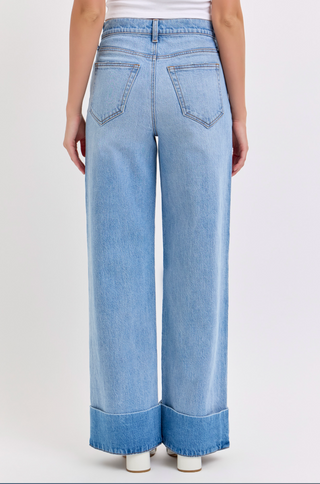 The Connie Wide Leg Jeans with Self-Cuff in Light Wash
