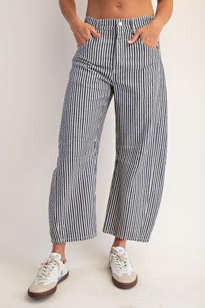 Mineral Wash Striped Barrel Leg Jeans