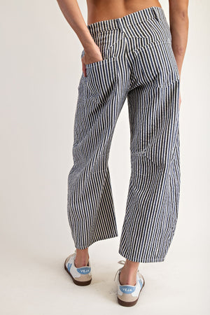 Mineral Wash Striped Barrel Leg Jeans