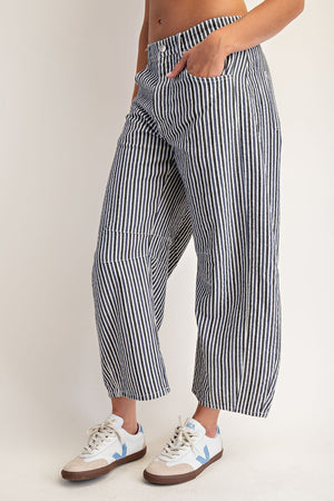 Mineral Wash Striped Barrel Leg Jeans