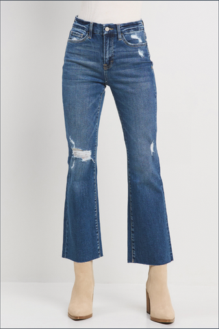 Crystal Cropped Flare Jeans in Dark Denim