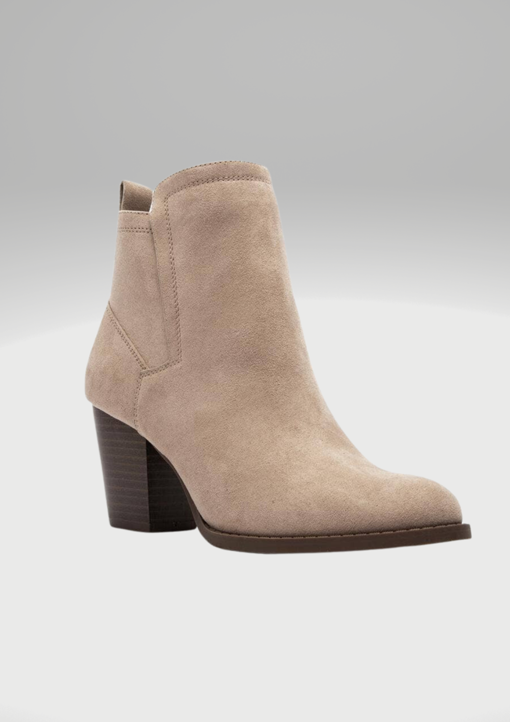 suede booties in taupe