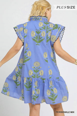 Scallop Sleeve Floral Tiered Dress in Curvy