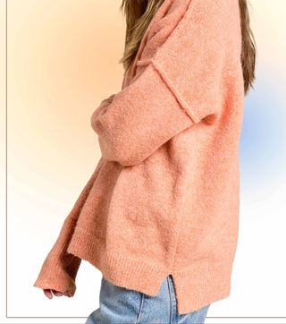 Mock Neck Exposed Seaming Detailed Sweater in Pumpkin