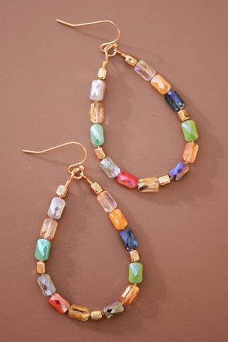 Teardrop Wire Beaded Glass Crystal Earrings