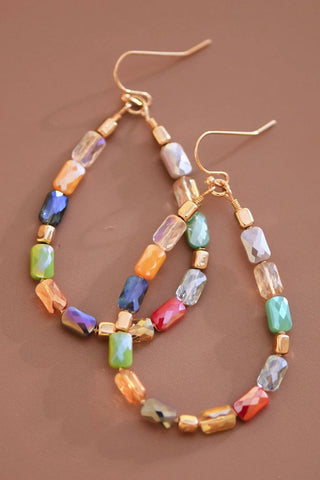 Teardrop Wire Beaded Glass Crystal Earrings