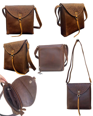 Vintage leather crossbody shoulder bag with adjustable strap