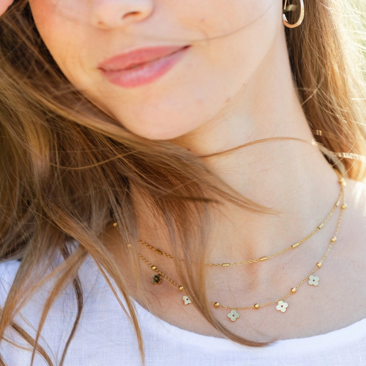 Multi Flower Layered Necklace -water resistant