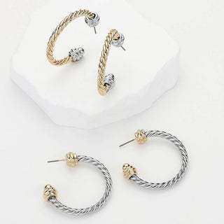 Two Tone Metal Rope Hoop Earrings