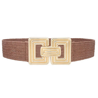Stretchy Straw Belt with Gold Buckle